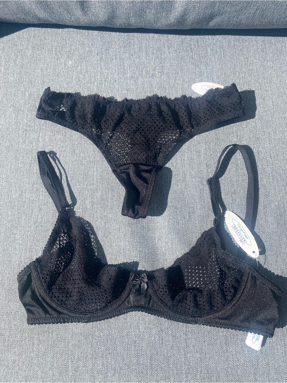 Timpa Black Lace Bra 36B and Small Thong Set